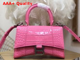 Balenciaga Hourglass XS Top Handbag in Pink Shiny Crocodile Embossed Calfskin Aged Silver Hardware Replica