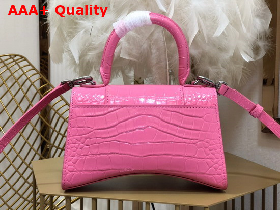 Balenciaga Hourglass XS Top Handbag in Pink Shiny Crocodile Embossed Calfskin Aged Silver Hardware Replica