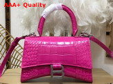 Balenciaga Hourglass XS Top Handbag in Rose Shiny Crocodile Embossed Calfskin Aged Silver Hardware Replica