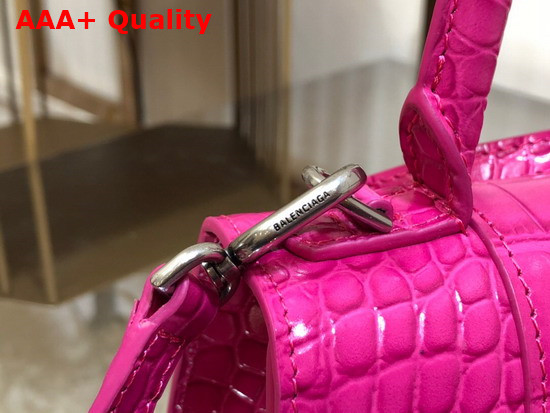 Balenciaga Hourglass XS Top Handbag in Rose Shiny Crocodile Embossed Calfskin Aged Silver Hardware Replica