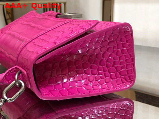 Balenciaga Hourglass XS Top Handbag in Rose Shiny Crocodile Embossed Calfskin Aged Silver Hardware Replica