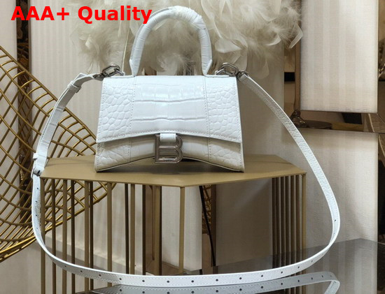 Balenciaga Hourglass XS Top Handbag in White Shiny Crocodile Embossed Calfskin Replica