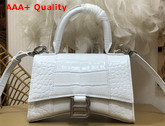 Balenciaga Hourglass XS Top Handbag in White Shiny Crocodile Embossed Calfskin Replica