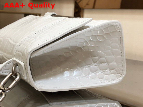 Balenciaga Hourglass XS Top Handbag in White Shiny Crocodile Embossed Calfskin Replica