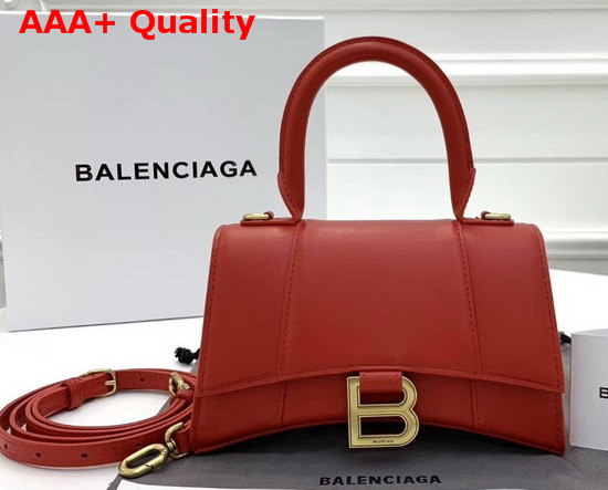 Balenciaga Hourglass XS Top Handle Bag in Red Shiny Box Calfskin Replica