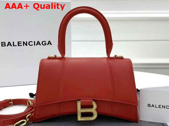 Balenciaga Hourglass XS Top Handle Bag in Red Shiny Box Calfskin Replica