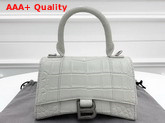 Balenciaga Hourglass XS Top Handle Bag in White Crocodile Embossed Shiny Calfskin Replica