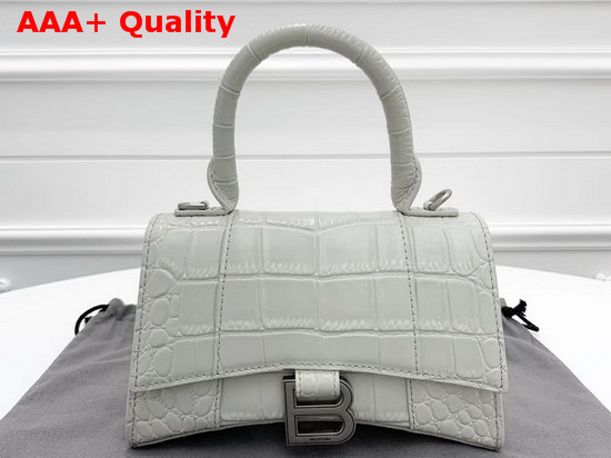 Balenciaga Hourglass XS Top Handle Bag in White Crocodile Embossed Shiny Calfskin Replica