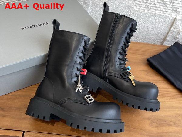 Balenciaga Hummer Lace Up Bootie in Black Soft Bullskin with Charms Replica
