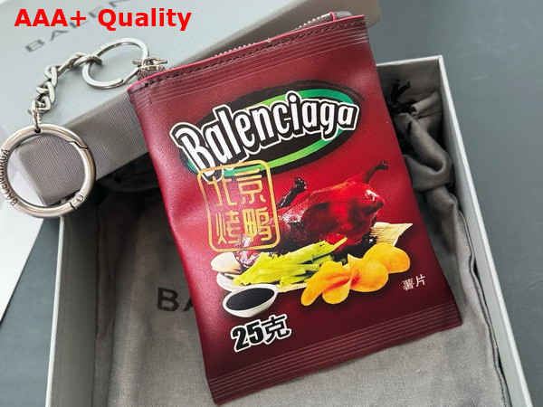 Balenciaga Keychain Chips Charm in Red Glossy Calfskin Replica