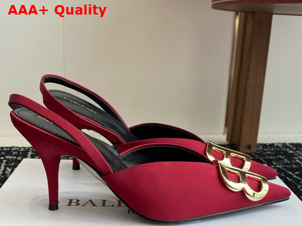Balenciaga Knife BB Slingback 80mm Pump in Red Satin Replica