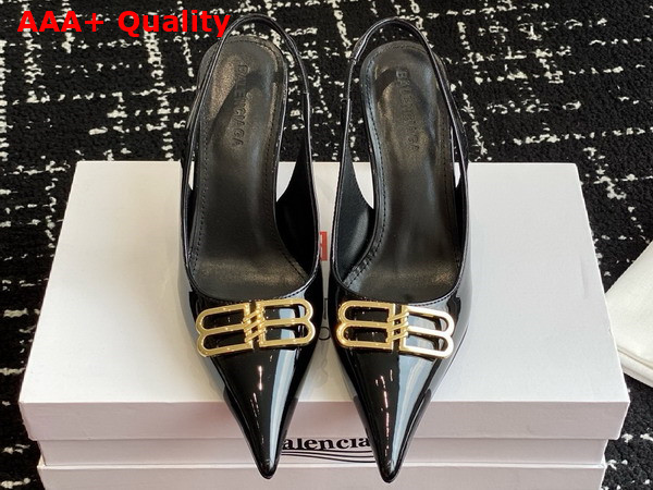 Balenciaga Knife BB Slingback Pump in Black Patent Calfskin Replica