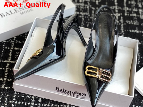 Balenciaga Knife BB Slingback Pump in Black Patent Calfskin Replica