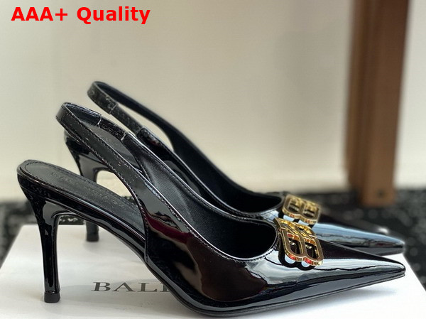 Balenciaga Knife BB Slingback Pump in Black Patent Calfskin Replica