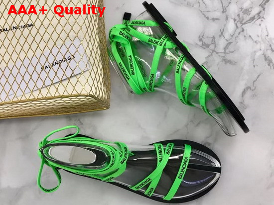 Balenciaga Lace Flat Sandals Neon Green and Black Printed Balenciaga Laces and Calfskin Sole Replica