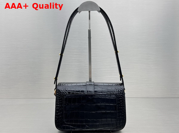 Balenciaga Lady Small Flap Bag in Black Shiny Super Supple Crocodile Embossed Calfskin with Aged Gold Hardware Replica