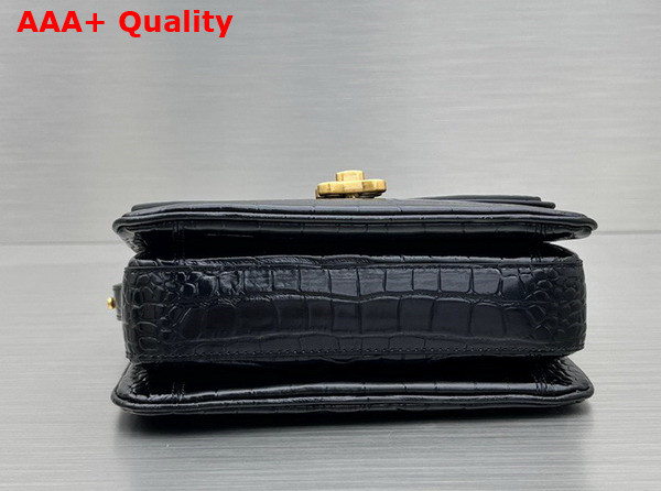 Balenciaga Lady Small Flap Bag in Black Shiny Super Supple Crocodile Embossed Calfskin with Aged Gold Hardware Replica