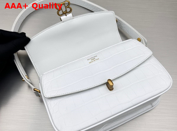 Balenciaga Lady Small Flap Bag in White Shiny Super Supple Crocodile Embossed Calfskin Aged Gold Hardware Replica