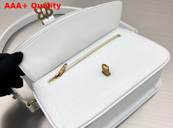 Balenciaga Lady Small Flap Bag in White Shiny Super Supple Crocodile Embossed Calfskin Aged Gold Hardware Replica