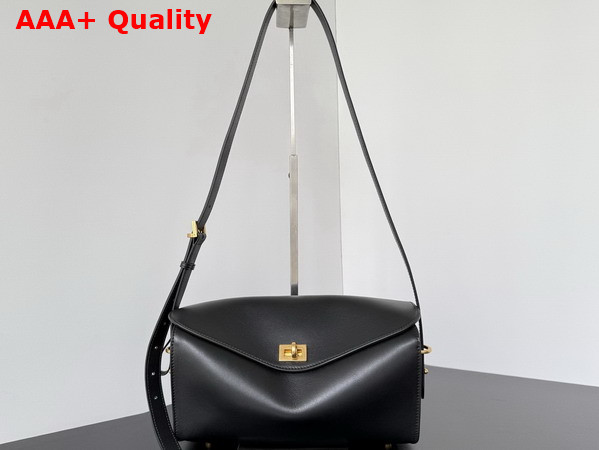 Balenciaga Le 7 Shoulder Bag Medium in Black Smooth Calfskin and Muscade Suede Lambskin Lining Replica