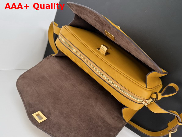 Balenciaga Le 7 Shoulder Bag Medium in Curry Smooth Calfskin and Muscade Suede Lambskin Lining Replica