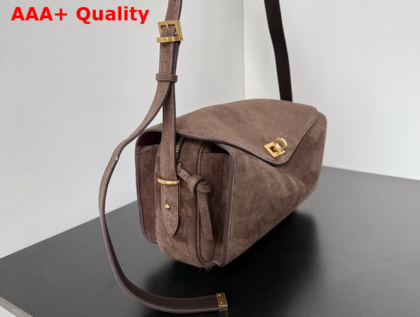 Balenciaga Le 7 Shoulder Bag Medium in Moka Suede Calfskin and Ruby Nappa Lambskin Lining Replica