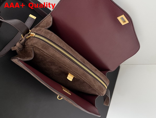Balenciaga Le 7 Shoulder Bag Medium in Moka Suede Calfskin and Ruby Nappa Lambskin Lining Replica