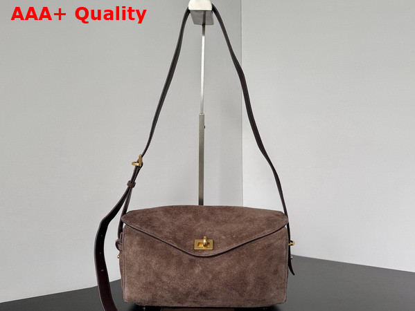 Balenciaga Le 7 Shoulder Bag Medium in Moka Suede Calfskin and Ruby Nappa Lambskin Lining Replica