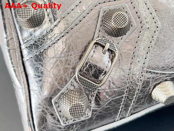 Balenciaga Le Cagole Medium Duffle Bag in Silver Metallized Arena Lambskin Replica