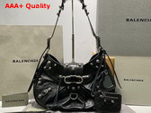 Balenciaga Le Cagole Medium Shoulder Bag in Black Arena Lambskin Aged Silver Hardware Replica