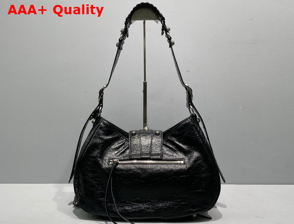 Balenciaga Le Cagole Medium Shoulder Bag in Black Arena Lambskin Aged Silver Hardware Replica