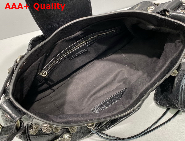 Balenciaga Le Cagole Medium Shoulder Bag in Black Arena Lambskin Aged Silver Hardware Replica