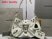Balenciaga Le Cagole Medium Shoulder Bag in White Supple Crocodile Embossed Calfskin Aged Silver Hardware Replica