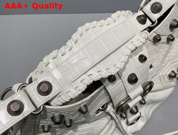 Balenciaga Le Cagole Medium Shoulder Bag in White Supple Crocodile Embossed Calfskin Aged Silver Hardware Replica