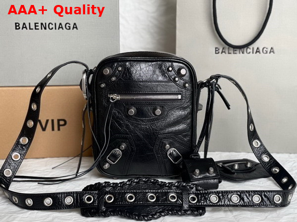 Balenciaga Le Cagole Men Crossbody Bag in Black Arena Lambskin Aaged Silver Hardware Replica