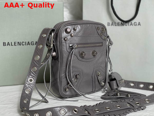 Balenciaga Le Cagole Men Crossbody Bag in Dark Grey Arena Lambskin Aaged Silver Hardware Replica