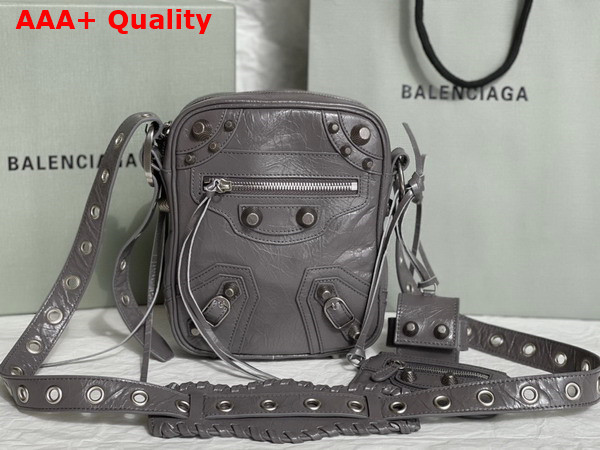 Balenciaga Le Cagole Men Crossbody Bag in Dark Grey Arena Lambskin Aaged Silver Hardware Replica