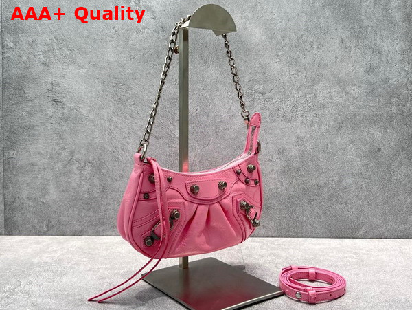 Balenciaga Le Cagole Mini Bag with Chain in Pink Arena Lambskin Aged Silver Hardware Replica