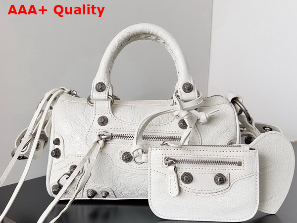 Balenciaga Le Cagole Mini Duffle Bag in White Arena Lambskin Replica