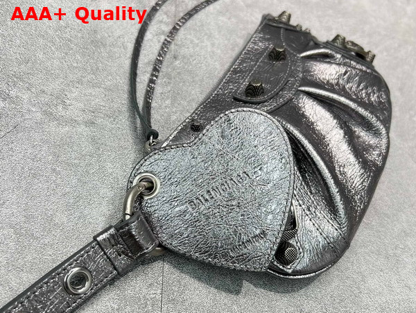 Balenciaga Le Cagole Mini Multipouch in Silver Metallized Arena Lambskin Replica