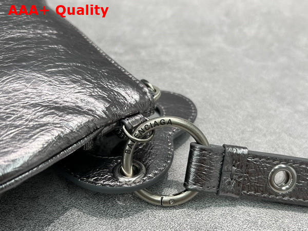 Balenciaga Le Cagole Mini Multipouch in Silver Metallized Arena Lambskin Replica