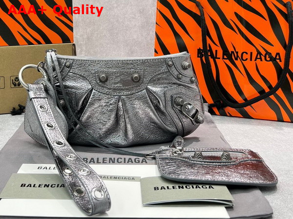 Balenciaga Le Cagole Mini Multipouch in Silver Metallized Arena Lambskin Replica