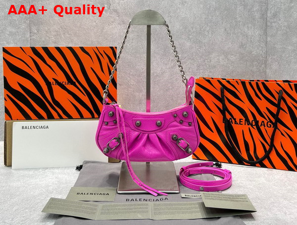 Balenciaga Le Cagole Mini Purse with Chain in Bright Pink Arena Lambskin Aged Silver Hardware Replica