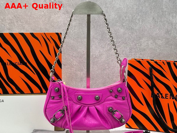 Balenciaga Le Cagole Mini Purse with Chain in Bright Pink Arena Lambskin Aged Silver Hardware Replica