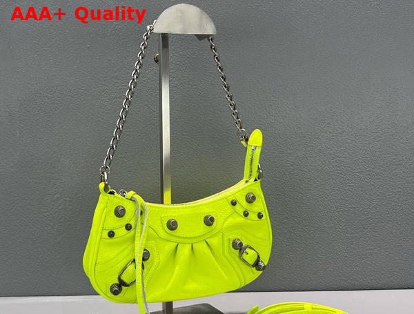 Balenciaga Le Cagole Mini Purse with Chain in Neon Yellow Arena Lambskin Aged Silver Hardware Replica