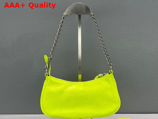 Balenciaga Le Cagole Mini Purse with Chain in Neon Yellow Arena Lambskin Aged Silver Hardware Replica