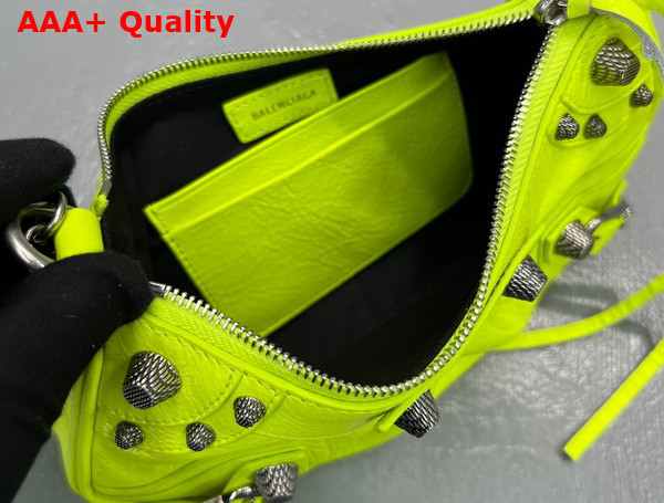 Balenciaga Le Cagole Mini Purse with Chain in Neon Yellow Arena Lambskin Aged Silver Hardware Replica