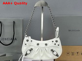Balenciaga Le Cagole Mini Purse with Chain in White Arena Lambskin Aged Silver Hardware Replica
