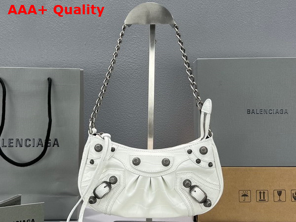 Balenciaga Le Cagole Mini Purse with Chain in White Arena Lambskin Aged Silver Hardware Replica