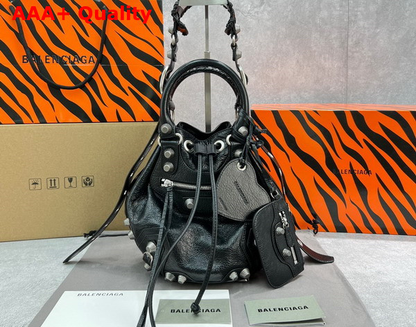 Balenciaga Le Cagole Small Bucket Bag in Black Arena Lambskin Aged Silver Hardware Replica